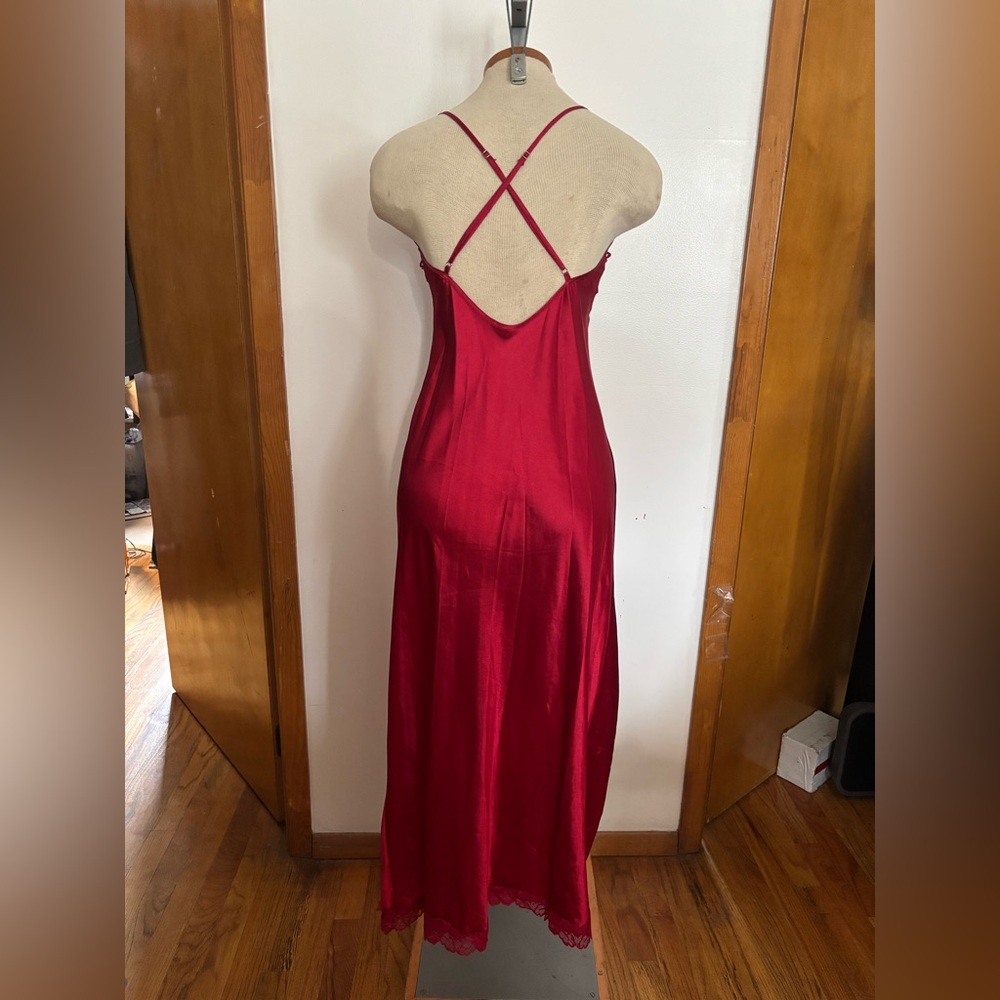 VINTAGE: Indie Sleaze Silky Maxi Side Slit Slip Dress *SZ.S (RED) - Picture 4 of 5